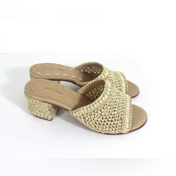 Like New Raffia Slide Sandals with Covered Block Heel Neutral Summer Morrocan - Picture 1 of 11